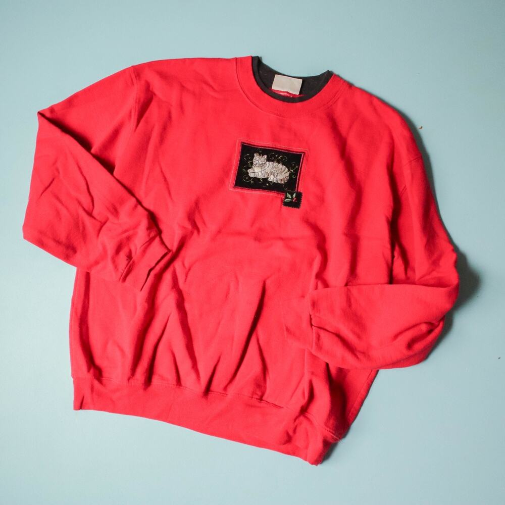 Day Breeze Vintage Cat Patch Layered Sweatshirt Womens M/L 90s Granny Cottage